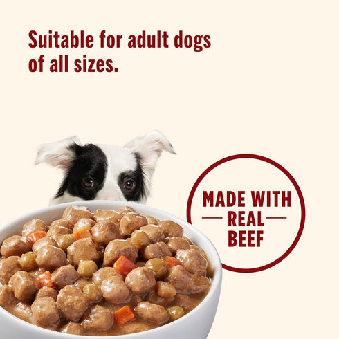 13 oz. 12 Count, Packaging Nutrish Real Beef & Veggies Recipe Whole Health Blend Chunks in Gravy Wet Dog Food, Can, May
