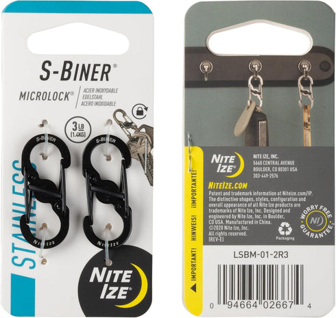 Nite Ize S-Biner MicroLock Stainless Steel, Locking Dual Sided Gates, Keep Keys Secure with Carabiner Key Holder