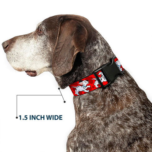 Buckle-Down Plastic Clip Collar, Dalmatians Running/Paws, 1" Wide, Fits 11-17" Neck, Medium
