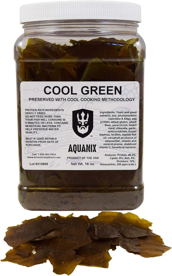 Brine Shrimp Direct Cool Green Spirulina and Kelp Tropical Fish Flake, 16
