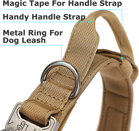 Dog Tactical Collar, Military Training Collar with Control Handle and Heavy Metal Buckle for Large Dogs