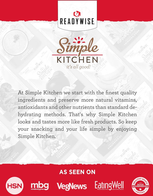 18 READYWISE - Simple Kitchen Freeze Dried Strawberries, Servings, Vegan, Gluten Free, Healthy Snack, Survival Food