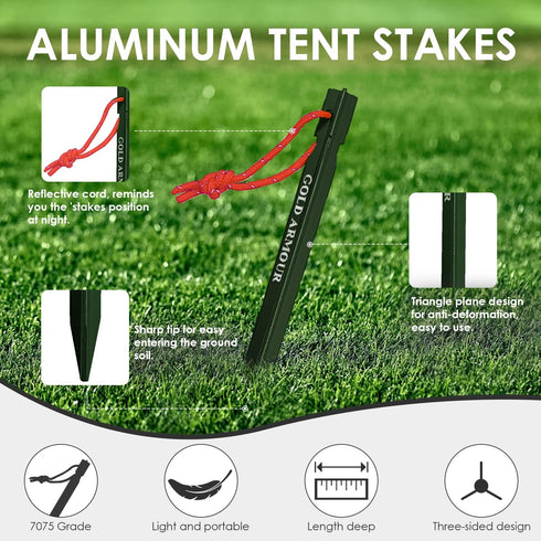 Gold Armour Heavy Duty Tent Stakes - 12 Pack Lightweight Camping Pegs for Outdoor Tent and Tarp