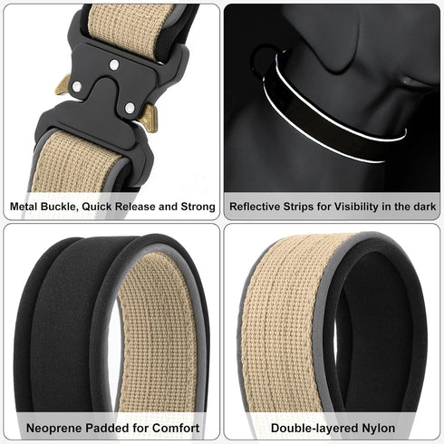 Plutus Pet Tactical Dog Collar - Reflective Adjustable Heavy Duty Collar, Soft Padded for Small Medium Large Dogs (XL,