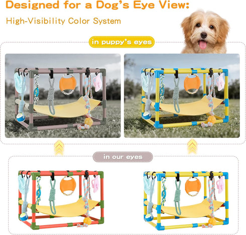 8 Hammock (23x17x17in) Keaber Puppy Play Gym with Hanging Toys, Jungle Playground Gym for Small Dogs, PVC Frame