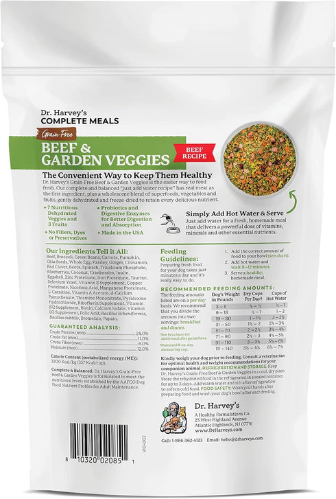 Dr. Harvey's Beef & Garden Veggies Dog Food - Human Grade Grain-Free Dehydrated Food, Trial Size (5.5 Oz)