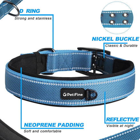 PetiFine Neoprene Padded Dog Collar, Heavy Duty with Durable Metal Buckle, Reflective Adjustable for Small Medium Large