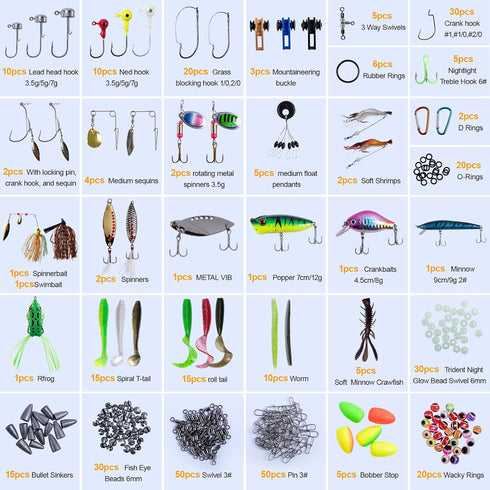 Goture 450 Pcs Fishing Lures Accessories Kit with Tackle Box, Hooks, Minnow, Crankbait, Frog, Popper, Lure