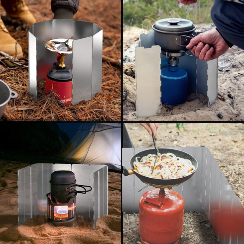 Ohuhu Camping Stove Windscreen, 10 Plates Aluminum Folding Windshield with Carry Bag for Camping, Picnic, Backpacking