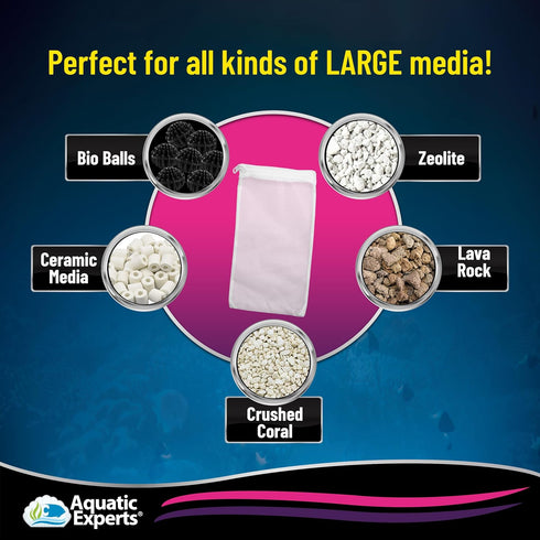 Aquatic Experts Max Flow Filter Media Bag, Durable Secure Drawstring Filter Bags for Aquarium and Pond.