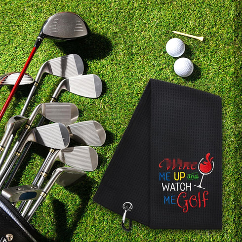 Hafhue Win Me Up and Watch Me Golf Towel - Embroidered Golf Accessories Gift for Men & Women
