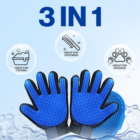 Dog Bath Brush & Washing Gloves 2PCS, Pet Grooming Gloves for Dogs, Cats, Horses with 185 Silicone Tips (Blue)