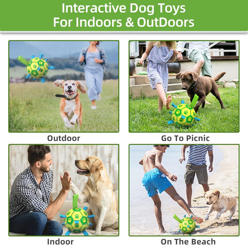 Dog Toys Soccer Ball - Interactive Tug of War Toy, Durable Water Ball for Small & Medium Dogs - Green & Yellow (6 inch)