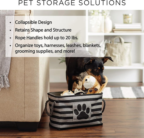 Bone Dry Small Rectangle Pet Storage Collection, Lattice Paw Print, Black