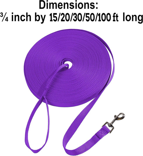 Hi Kiss Dog/Puppy Obedience Recall Training Lead, 15ft 20ft 30ft 50ft 100ft Training Leash for Training, Play, Camping,