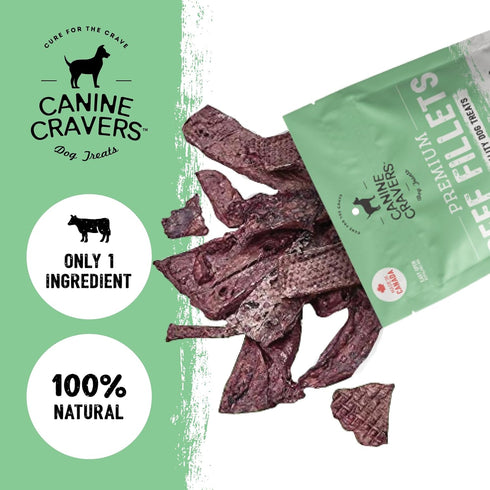 Canine Cravers Single Ingredient Dog Treats – 100% All Natural, Grain, Gluten, and Soy Free (Premium Beef Fillets, 5.3