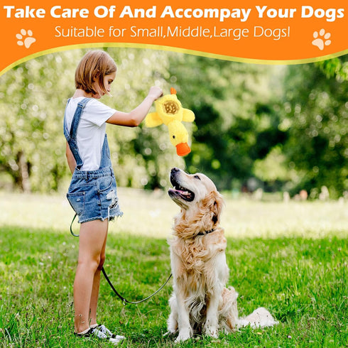 ZYBDP Yellow Duck Plush Dog Toys with Squeaks, Food Hiding Function & Interactive Play - Durable & Fun for Large