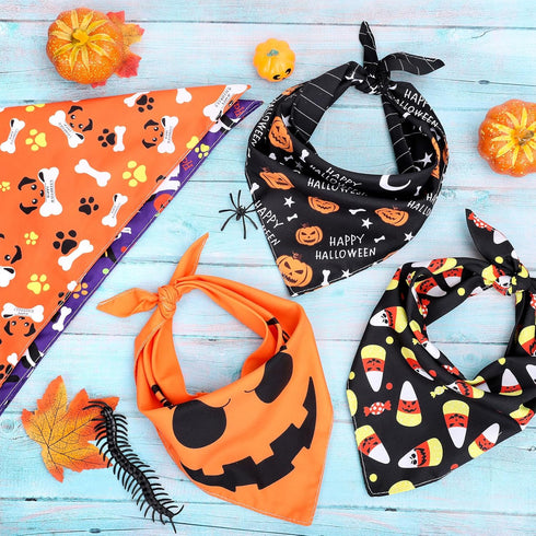 Whaline 5 Pack Halloween Dog Bandanas, Washable Triangle Pet Scarfs for Medium Dogs, Pumpkin, Ghost, Candy Corn
