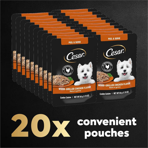 Cesar Filets in Gravy Wet Dog Food, Wood-Grilled Chicken Flavor, 1.76 oz Mini-Pouch, 20 Pack