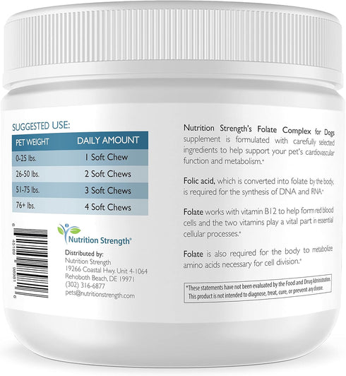 Folate for Dogs - Supports Cardiovascular & Prenatal Health, Folic Acid with Zinc, Biotin, Iron & Vitamin B12, 120 Soft