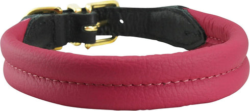 Dogs My Love Pink Soft Genuine Rolled Leather Dog Collar with Brass Hardware (17.5"-19" Neck Circumference)