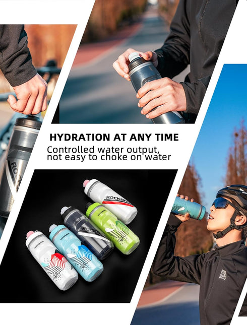 ROCKBROS Bike Water Bottle, 21oz Bicycle Water Bottle with 5hrs Insulation, Leakproof Design for Sports