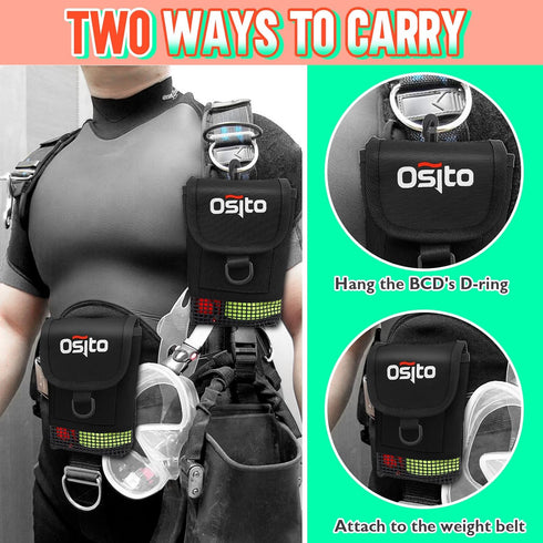 Small Scuba Mesh Gear Bag with Dry Pocket, Swivel Clip, D-Ring, Hook & Loop Tape for Safety Marker Buoy and Accessories