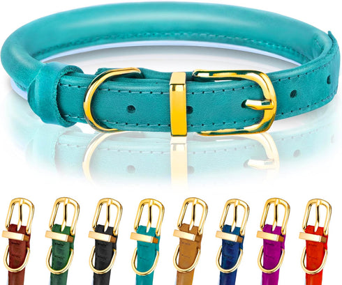 OOPSDOGGY Reflective Rolled Leather Dog Collar for Medium Dogs - Adjustable Soft Padded Collar (M, 12"-15", Teal)
