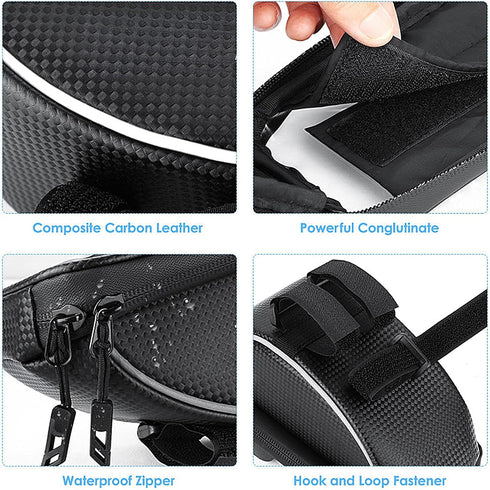 Waterproof Bicycle Storage Bags, Reflective Phone Mount Top Tube Bag, Compatible with iPhone 15, 14, 13, 12, Galaxy