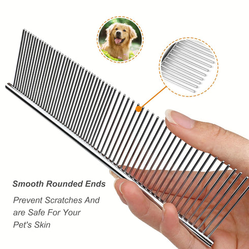 3 Pack Metal Comb for Dogs & Cats - Professional Grooming Tool for Long & Short Haired Pets (Large, Medium, Small)