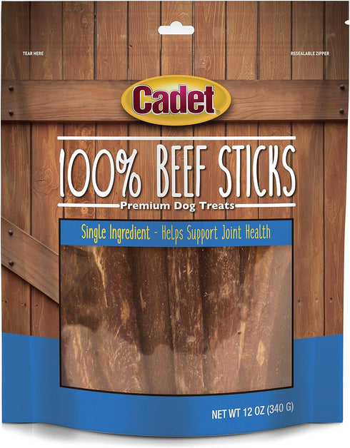 Cadet Beef Sticks Dog Treats - Long-Lasting, Healthy & Natural Beef Esophagus Treats for Small & Large Dogs, 12 oz.
