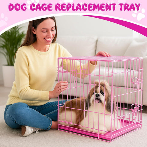 Maxdot 3 24 Inch Pcs Pink Dog Crate Tray Replacement Pan for Crate Home, Pink Dog Ideal for Potty Training Tray Chew
