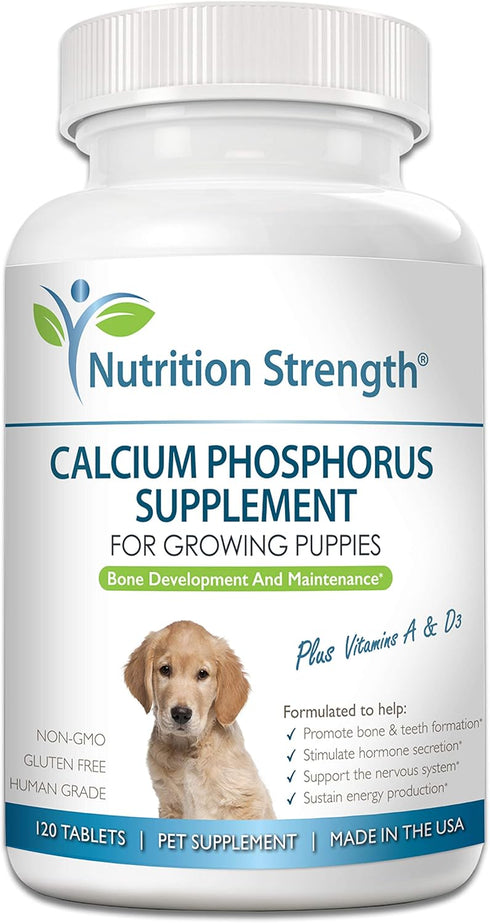 Calcium Phosphorus Supplement for Dogs, Promote Healthy Bones and Puppy Growth Rate, 120 Chewable Tablets
