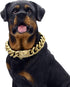 18K Gold Dog Chain Collar, Metal Chain with Secure Buckle, Cuban Link Heavy Duty Chew Proof for Dogs (22")