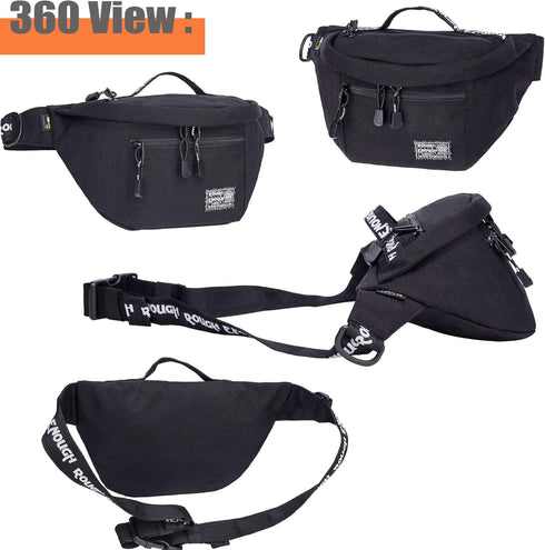 Rough Enough Black Cordura Mens Fanny Pack, Tactical Crossbody Waist Pack for Hiking and Fishing