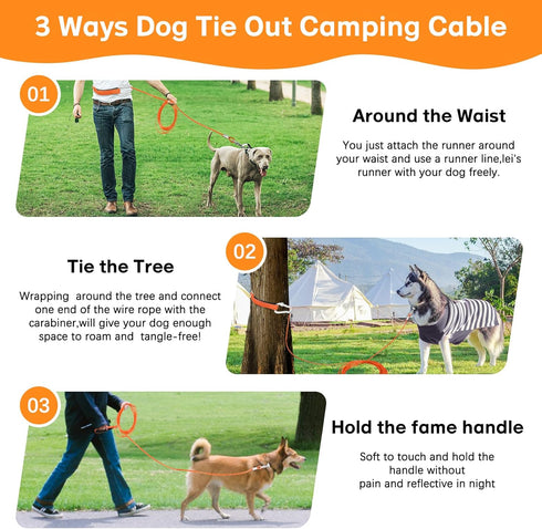 Long Chew Proof Dog Leash, Heavy Duty Tie Out Cable for Medium Large Dogs, 10/20/30/50ft with Padded Handle