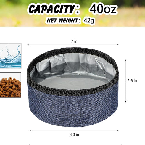 2 Pack Portable Dog Bowls: Foldable Travel Water and Food Bowls for Small and Large Dogs (Dark Blue, 40 oz)