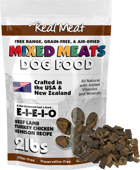 Mixed Meat E-I-E-I-O Air Dried Dog Food, 2lbs - Real Beef, Lamb, Turkey, Chicken & Venison, Grain-Free, High-Protein
