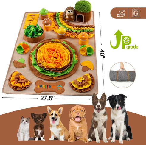40'' 27.5'' Large Snuffle Mat for Dogs x Sniff Mat with Hedgehog Puzzle Toy Squeaky Mushrooms Interactive Toys Portable