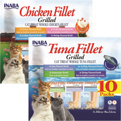 INABA Natural, Premium Hand-Cut Grilled Tuna and Chicken Fillets Cat Treat/Topper, 20