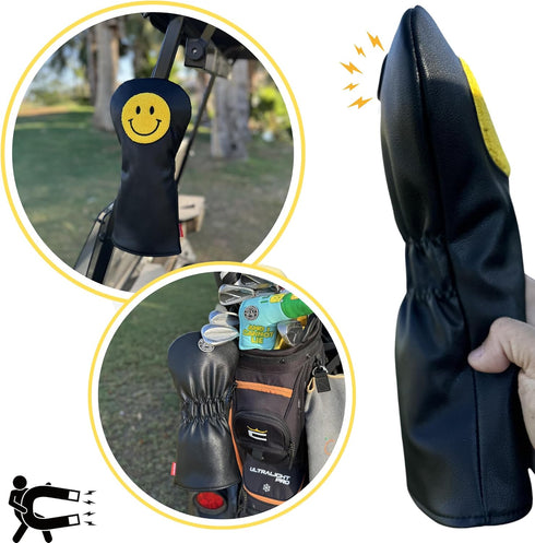 Funny Happy Smile Emoji Driver Headcovers | Smiley Face Club Covers with Rubber Magnet for Secure Positioning