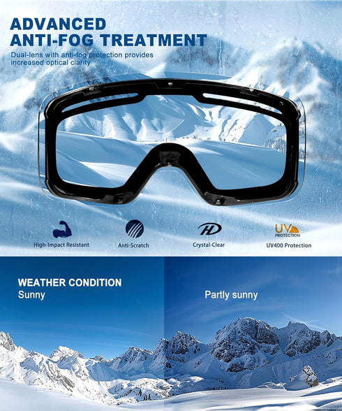 Ski Goggles for Men and Women, Anti-fog Snowboard Goggles with UV Protection