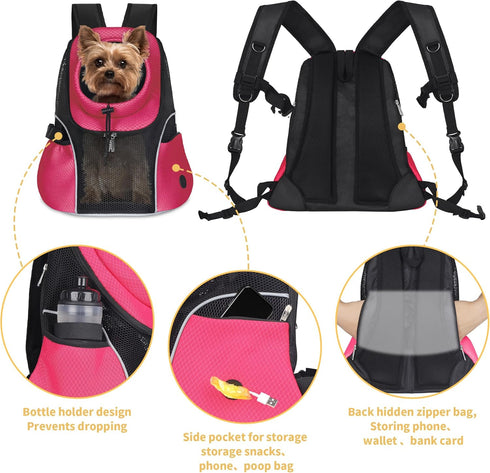 WOYYHO Pet Dog Carrier Backpack, Ventilated Mesh Front Backpack for Small Dogs, Safety Belt for Travel & Hiking