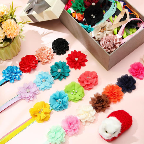 Reginary 100 Pcs Bulk Dog Collar Flowers, Adjustable Nylon Multi Color Floral Collars for Small Pets