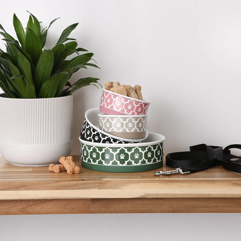 Bone Dry Lattice Collection Pet Bowl & Canister, Small Set, 4.25x2 inches, Rose