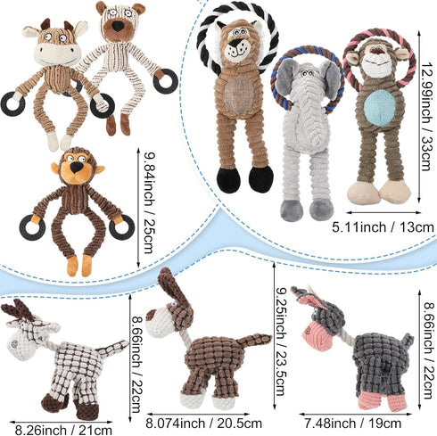Honoson 9 Pcs Squeaky Plush Dog Toys - Durable Soft Teething Toys for Small Medium Dogs (Cute Animal)