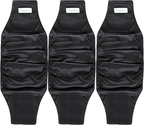 Langsprit Male Belly Bands for Dogs (Pack of 3) - Washable High Absorbing Reusable Dog Diapers (Black, Small)