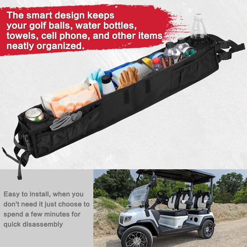 Golf Cart Front Storage Basket - Insulated Cup Holders, No-Drill Dash Tray Organizer for EZGO, Club Car