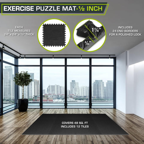 24 24 48 12 ProsourceFit Puzzle Exercise Mat in, EVA Interlocking Foam Floor Tiles for Home Gym, Water-Resistant Mats