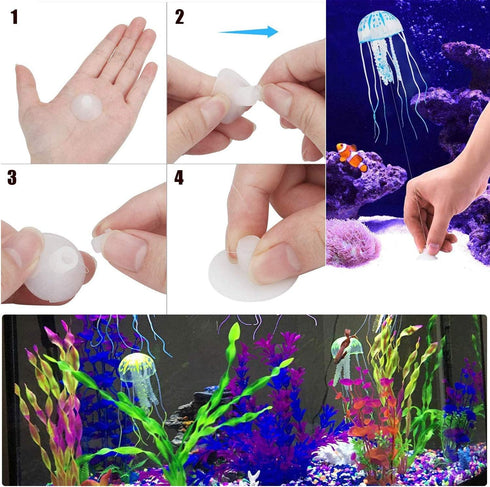 Cayway 6 Pack Aquarium Fish Tank Glowing Simulation Coral Plant Ornaments, Glowing Silicone Mushroom Lotus